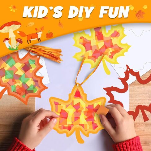 KEPEEL Fall Suncatcher Craft Kit, 42 Packs Leaf Tissue Paper Crafts in Saudi Arabia