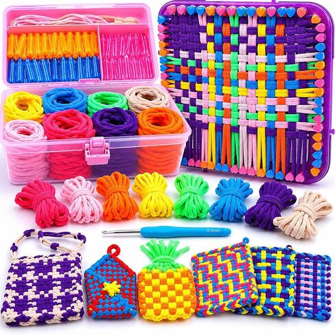 Weaving Loom Kit Toys Crafts - Arts and Crafts for Kids and Adults - Great Birthday Gifts for Girls Ages 6 7 8-12 13 Years Old - Sturdy Frame Potholder Loom Making Kits Portable Box and Craft Loops in Saudi Arabia