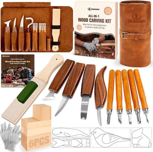 Wood Carving Kit, 24Pcs Wood Carving Tools with Storage Bag, Wood Whittling Knife Kit with 4pcs Templates & 6pcs Basswood Blocks for DIY Beginners in Saudi Arabia