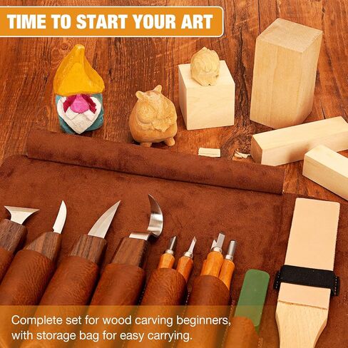Wood Carving Kit, 24Pcs Wood Carving Tools with Storage Bag, Wood Whittling Knife Kit with 4pcs Templates & 6pcs Basswood Blocks for DIY Beginners in Saudi Arabia
