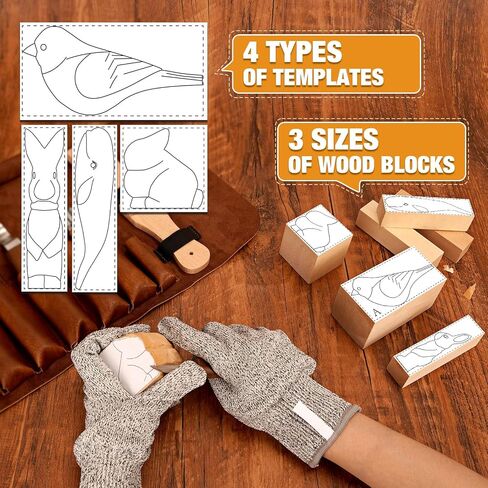 Wood Carving Kit, 24Pcs Wood Carving Tools with Storage Bag, Wood Whittling Knife Kit with 4pcs Templates & 6pcs Basswood Blocks for DIY Beginners in Saudi Arabia