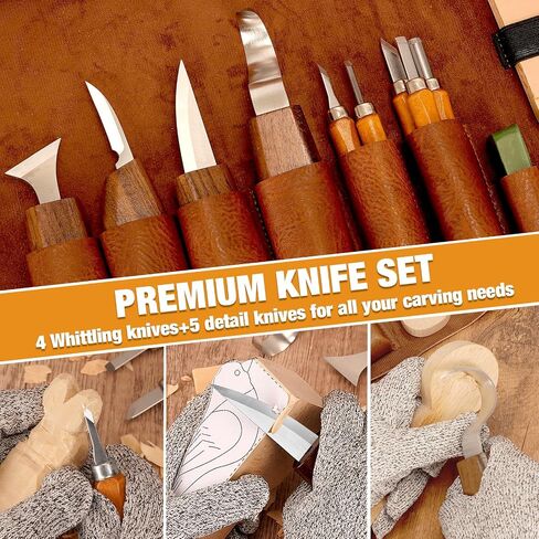 Wood Carving Kit, 24Pcs Wood Carving Tools with Storage Bag, Wood Whittling Knife Kit with 4pcs Templates & 6pcs Basswood Blocks for DIY Beginners in Saudi Arabia