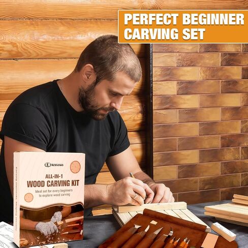 Wood Carving Kit, 24Pcs Wood Carving Tools with Storage Bag, Wood Whittling Knife Kit with 4pcs Templates & 6pcs Basswood Blocks for DIY Beginners in Saudi Arabia