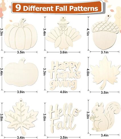 WOHOHOHO 42PCS 9 Styles Fall Unfinished Paintable Blank Wooden with Tray in Saudi Arabia