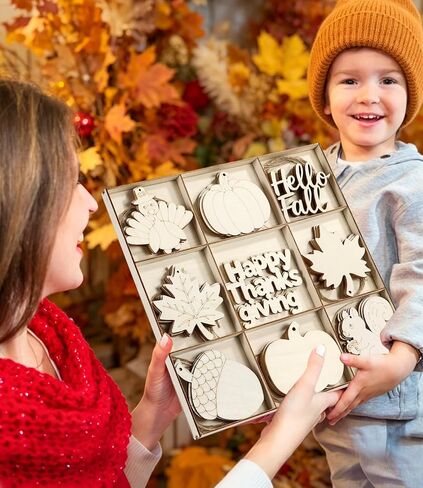 WOHOHOHO 42PCS 9 Styles Fall Unfinished Paintable Blank Wooden with Tray in Saudi Arabia