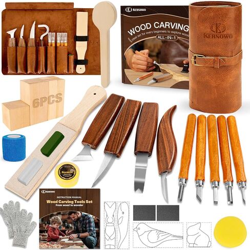 Wood Carving Kit, 32Pcs Wood Carving Tools with Storage Bag, Wood Whittling Knife Kit with 4pcs Templates & 11pcs Wood Carving Knives for Wood DIY Beginners in Saudi Arabia