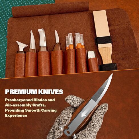 Wood Carving Kit, 32Pcs Wood Carving Tools with Storage Bag, Wood Whittling Knife Kit with 4pcs Templates & 11pcs Wood Carving Knives for Wood DIY Beginners in Saudi Arabia
