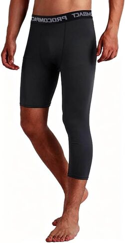 Jonscart Men's 3/4 One Leg Compression Capri Tights Pants Athletic Base Layer Underwear in Kuwait