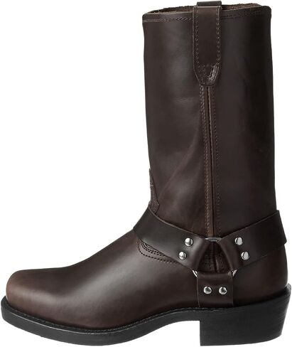 PURCHAWEE Men's Leathe Square Toe Harness Mid Calf Boots,Retro Non-slip Side Strap Rivet Pull On Casual Cowboy Motorcycle Boots in Kuwait