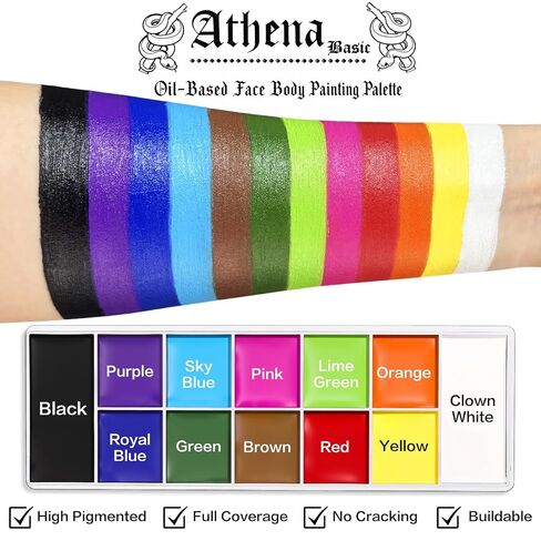 UCANBE Athena Basic Face Body Paint Oil Palette, 12 Color Large Black White Professional Face Painting Makeup Kit, Facepaint Pallet for Halloween SFX Party Art Stage Costume Cosplay Clown Goth Make Up in Kuwait
