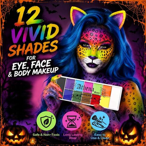UCANBE Athena Basic Face Body Paint Oil Palette, 12 Color Large Black White Professional Face Painting Makeup Kit, Facepaint Pallet for Halloween SFX Party Art Stage Costume Cosplay Clown Goth Make Up in Kuwait