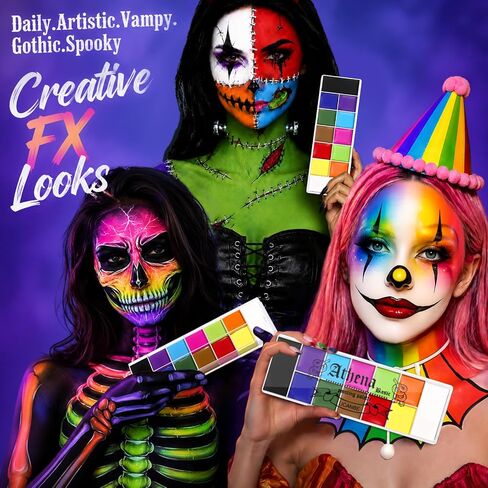UCANBE Athena Basic Face Body Paint Oil Palette, 12 Color Large Black White Professional Face Painting Makeup Kit, Facepaint Pallet for Halloween SFX Party Art Stage Costume Cosplay Clown Goth Make Up in Kuwait