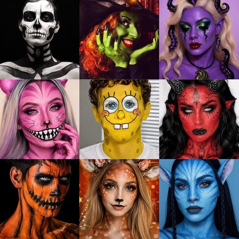 UCANBE Athena Basic Face Body Paint Oil Palette, 12 Color Large Black White Professional Face Painting Makeup Kit, Facepaint Pallet for Halloween SFX Party Art Stage Costume Cosplay Clown Goth Make Up in Kuwait