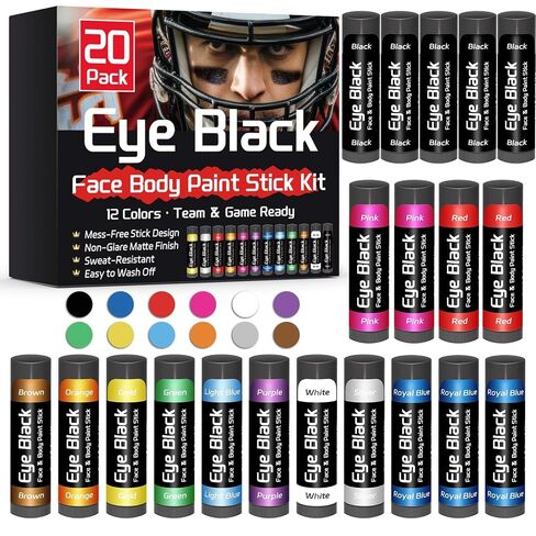 Eye Black Stick 20 Pack, 12 Colors for Football, Baseball & Softball in Saudi Arabia