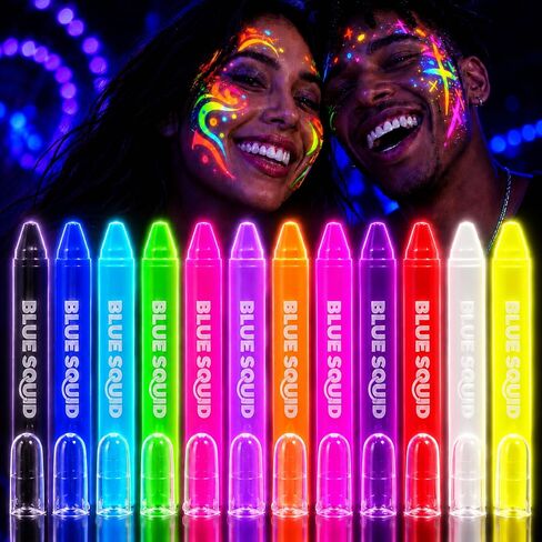 Blue Squid Face Paint Crayons - 12 Vibrant Colors Twistable & Washable Face Paint Sticks - Face Painting Kit for Kids Party, Halloween, Belly Painting Kit Pregnancy, Makeup Body Paints for Adults in Saudi Arabia