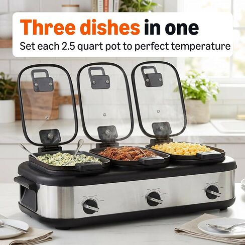 AmazonCommercial Stainless Steel 3x2.5QT Triple Slow Cooker in Kuwait
