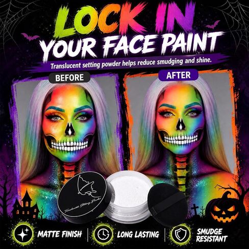 UCANBE Athena Basic Face Body Paint Kit - 12 Colors Oil Painting Palette + Translucent Setting Powder + 10 Brushes, SFX Facepaint Pallet Set for Halloween Cosplay Party Stage Theater Costume Makeup in Kuwait