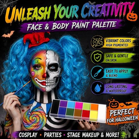 UCANBE Athena Basic Face Body Paint Kit - 12 Colors Oil Painting Palette + Translucent Setting Powder + 10 Brushes, SFX Facepaint Pallet Set for Halloween Cosplay Party Stage Theater Costume Makeup in Kuwait