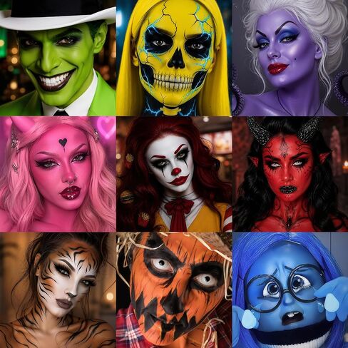 UCANBE Athena Basic Face Body Paint Kit - 12 Colors Oil Painting Palette + Translucent Setting Powder + 10 Brushes, SFX Facepaint Pallet Set for Halloween Cosplay Party Stage Theater Costume Makeup in Kuwait