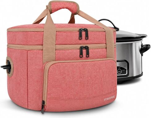 2 Layer Slow Cooker Carrier, Compatible with 6, 7, 8 Quart Crock-Pot, Insulated Large Slow Cooker Travel Bag with Bottom Pad Lid Fasten Straps, for Party, Family Gathering Potluck, Gift for Women in Kuwait