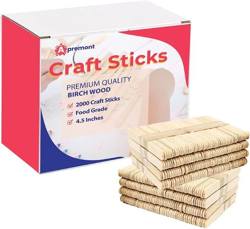 Apremont - 4.5 inch Natural Wooden Food Grade Craft Sticks - Ice Cream Stick - Popsicle - Suit Crafting, Stirring, Paddle, Waxing, Small Ice Pop Stick for DIY Kids in Kuwait
