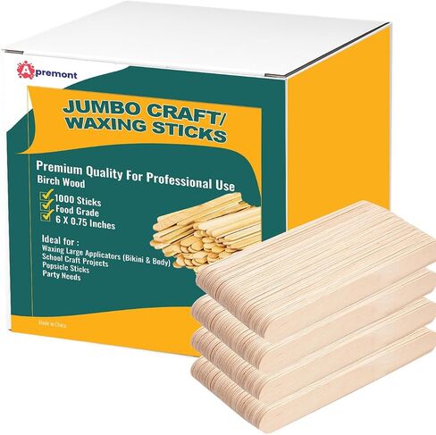 Apremont 100 Piece 6 Inch Large Jumbo Wooden Craft Sticks, Premium Natural Organic Wood for Waxing, Craft Project, Tongue Depressor, Popsicle, Ice Cream Stick,Woodcraft, Paint Stirrer and Art in Kuwait