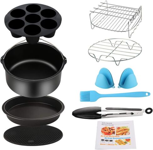 Air Fryer Accessories 9PCS for Gowise Gourmia Cozyna Ninja Air Fryer, Fit all 3.7QT - 5.8QT Power Deep Hot Air Fryer with 7 Inch Cake Barrel, Pizza Pan, Cupcake Pan, Oven Mitts, Skewer Rack, in Kuwait