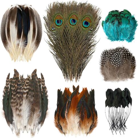 MARFOREVER 100 Pcs Natural Feathers Bulk 7 Styles Mix Spotted Feathers in Kuwait