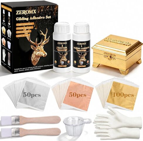 Gold Leaf Adhesive, with 200pcs Gold/Silver/Rose Gold Leaf Sheets in Saudi Arabia