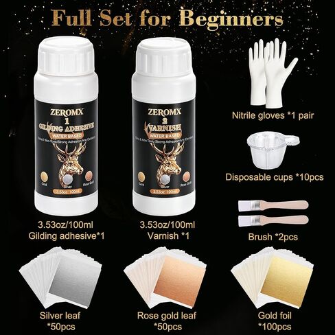 Gold Leaf Adhesive, with 200pcs Gold/Silver/Rose Gold Leaf Sheets in Saudi Arabia