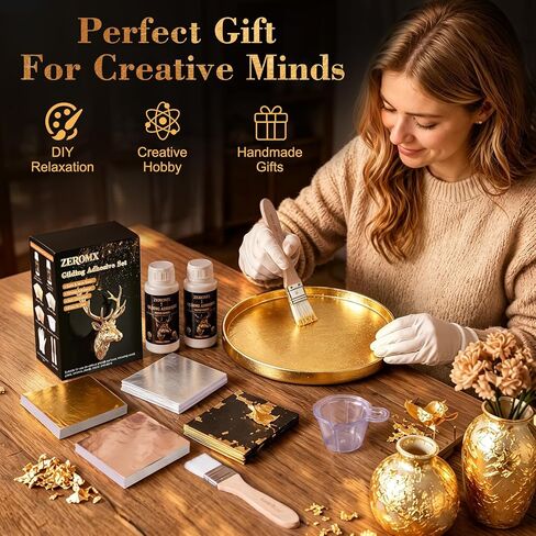 Gold Leaf Adhesive, with 200pcs Gold/Silver/Rose Gold Leaf Sheets in Saudi Arabia