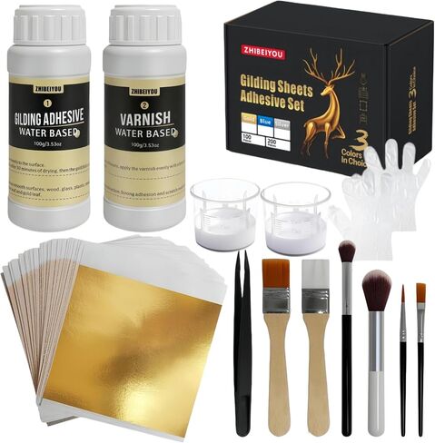 100 Pieces Gold Leaf Sheets, Complete Gilding Adhesive Kit for Gold Leaf in Saudi Arabia
