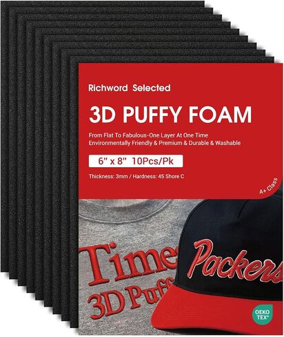 Poolin 3D Puff Embroidery Foam 3mm, 6x8 Inch, 10 Sheets, White in Saudi Arabia