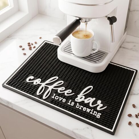 New Mungo Coffee Bar Mat - Coffee Bar Accessories for Coffee Station, Coffee Accessories, Coffee Bar Decor, Coffee Decor - Love Is Brewing Coffee Maker Mat for Countertops - Rubber Mat - 18"x12" in Kuwait