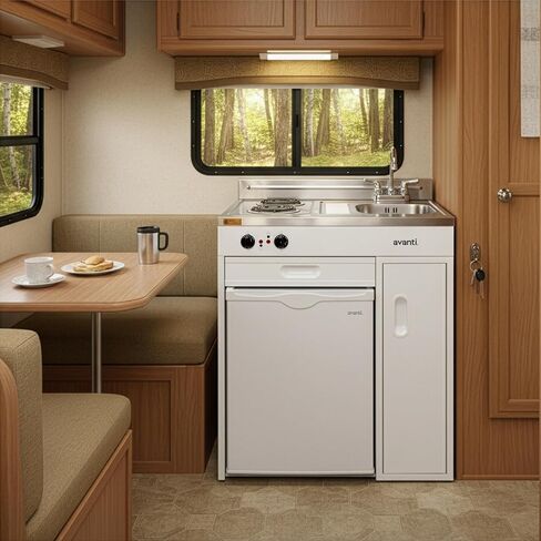 Avanti CK3016 30" Energy Star Certified Full Compact Kitchen, Built in Kitchenette Stainless Steel Counter, Two Element Cooking Range, Refrigerator & Storage, White in Saudi Arabia