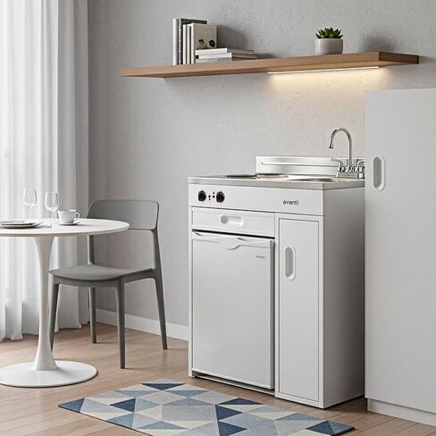 Avanti CK3016 30" Energy Star Certified Full Compact Kitchen, Built in Kitchenette Stainless Steel Counter, Two Element Cooking Range, Refrigerator & Storage, White in Saudi Arabia