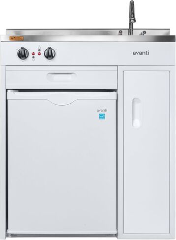 Avanti CK3016 30" Energy Star Certified Full Compact Kitchen, Built in Kitchenette Stainless Steel Counter, Two Element Cooking Range, Refrigerator & Storage, White in Saudi Arabia