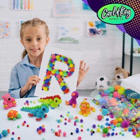 2200 Pieces - Pom Poms Balls for Craft Supplies - Large and Small Assorted Colored Fuzzy Pompoms with 200 Googly Eyes in Kuwait