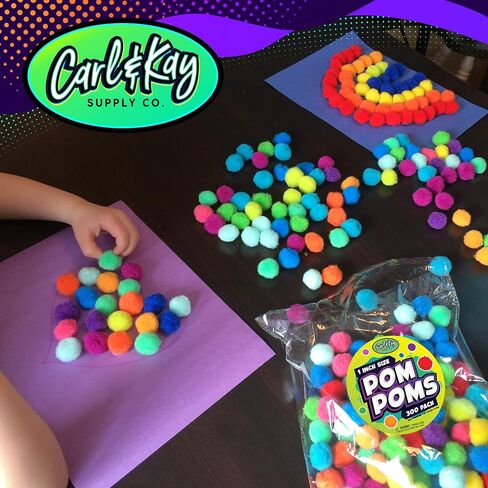 Carl & Kay [300 Pcs] 250 1 Inch Pom Poms & 50 Googly Eyes - Craft Pom Pom Balls - Pompoms for Crafts - Pom Pom for Crafts in Bright & Bold Assorted Colors - Large Pom Poms Arts and Crafts in Kuwait
