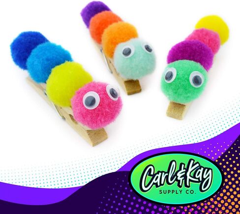 Carl & Kay [300 Pcs] 250 1 Inch Pom Poms & 50 Googly Eyes - Craft Pom Pom Balls - Pompoms for Crafts - Pom Pom for Crafts in Bright & Bold Assorted Colors - Large Pom Poms Arts and Crafts in Kuwait