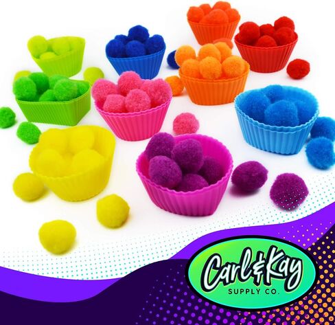 Carl & Kay [300 Pcs] 250 1 Inch Pom Poms & 50 Googly Eyes - Craft Pom Pom Balls - Pompoms for Crafts - Pom Pom for Crafts in Bright & Bold Assorted Colors - Large Pom Poms Arts and Crafts in Kuwait