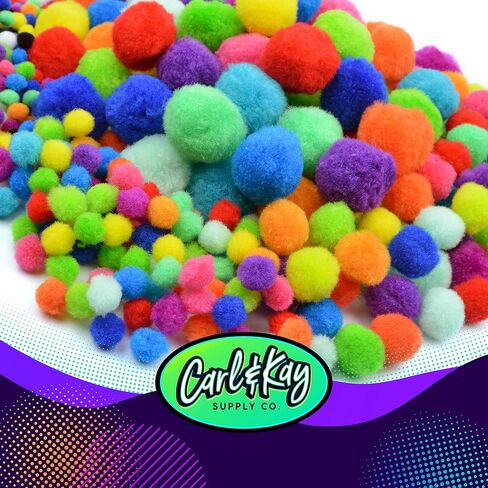 410 Pieces - Jumbo Pom Poms Balls for Craft Supplies - 360 Assorted Large and Small Colored Fuzzy Pompoms with 50 Googly Eyes in Kuwait