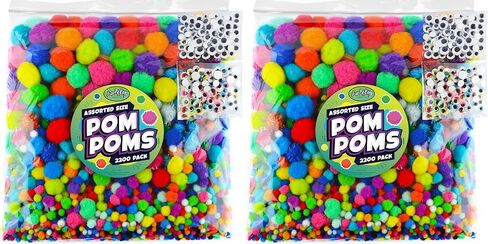 2200 Pieces - Pom Poms Balls for Craft Supplies - Large and Small Assorted Colored Fuzzy Pompoms with 200 Googly Eyes in Kuwait