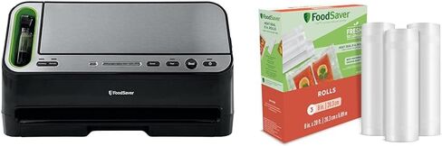 ماكينة سد الفراغات 2 في 1 من FoodSaver V4400 و2116382 لحفظ وتتبيل - حاويات وأكياس مانعة للتسرب، بكرات لتخزين الطعام محكم الغلق وSous Vide، 27.94 سم × 40.64 سم (عبوة من 3 قطع) in Kuwait