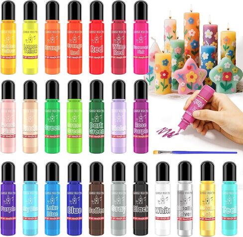 Candle Wax Pen 26 Colors Set - 3D Candle Paint with Glitter Gold Silver, Smooth Drawing Wax Pen for DIY Candle Making, Birthday, Wedding Party, Non-Toxic, Fast-Drying, Long-Lasting Color - 0.35oz/10ml in Kuwait