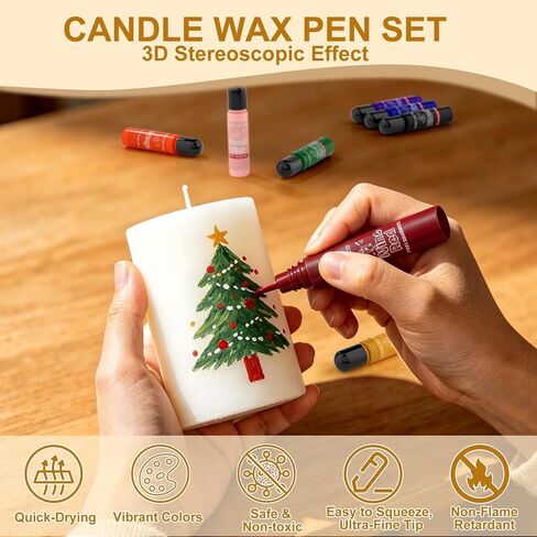Candle Wax Pen 26 Colors Set - 3D Candle Paint with Glitter Gold Silver, Smooth Drawing Wax Pen for DIY Candle Making, Birthday, Wedding Party, Non-Toxic, Fast-Drying, Long-Lasting Color - 0.35oz/10ml in Kuwait