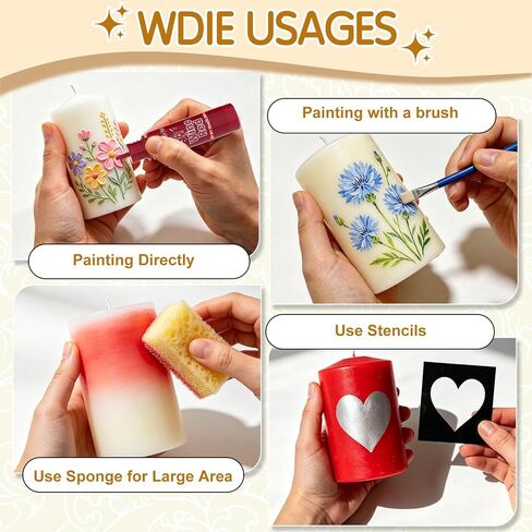 Candle Wax Pen 26 Colors Set - 3D Candle Paint with Glitter Gold Silver, Smooth Drawing Wax Pen for DIY Candle Making, Birthday, Wedding Party, Non-Toxic, Fast-Drying, Long-Lasting Color - 0.35oz/10ml in Kuwait