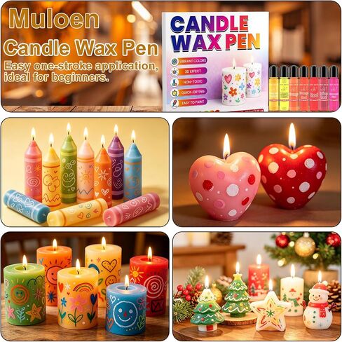 Candle Wax Pen 26 Colors Set - 3D Candle Paint with Glitter Gold Silver, Smooth Drawing Wax Pen for DIY Candle Making, Birthday, Wedding Party, Non-Toxic, Fast-Drying, Long-Lasting Color - 0.35oz/10ml in Kuwait