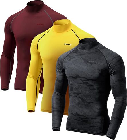 TSLA 1 or 3 Pack Men's UPF 50+ Mock Long Sleeve Compression Shirts, Athletic Workout Shirt, Water Sports Rash Guard in Saudi Arabia