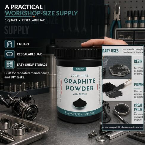 1 Quart Microfine Pure Graphite Powder, Excellent Dry Powdered Graphite Lubricant for Locks, Bearings, Fishing Reels, Etc. Also Enhances Bearing Corrosion Resistance - by TITGGI in Kuwait
